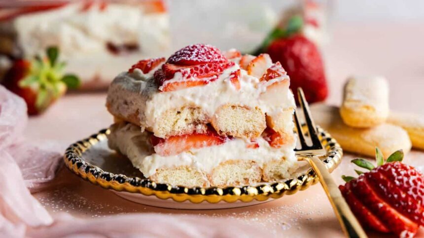 Strawberries and Cream Tiramisu - The Stay At Home Chef