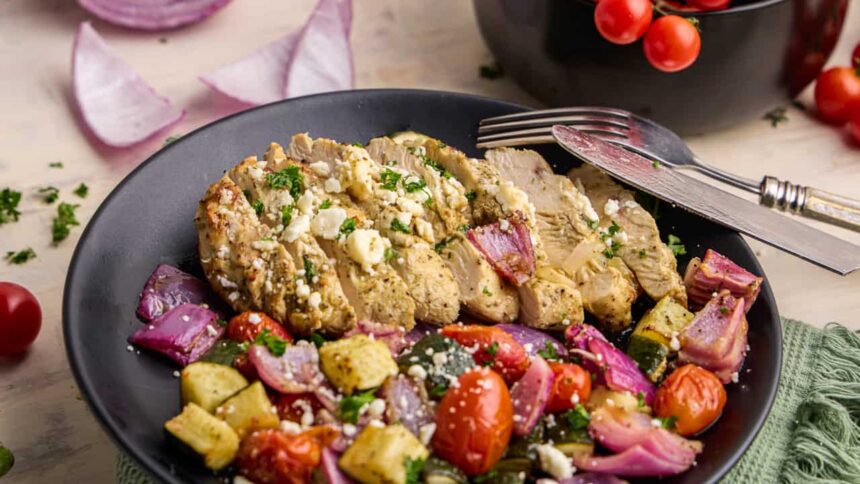 Air Fryer Greek Chicken and Veggies