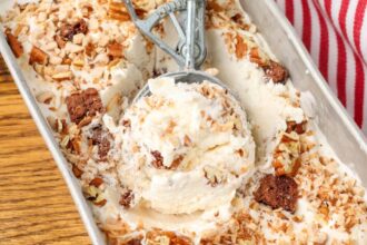 kitchen sink ice cream in a bread pan with an ice cream scoop