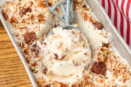 kitchen sink ice cream in a bread pan with an ice cream scoop