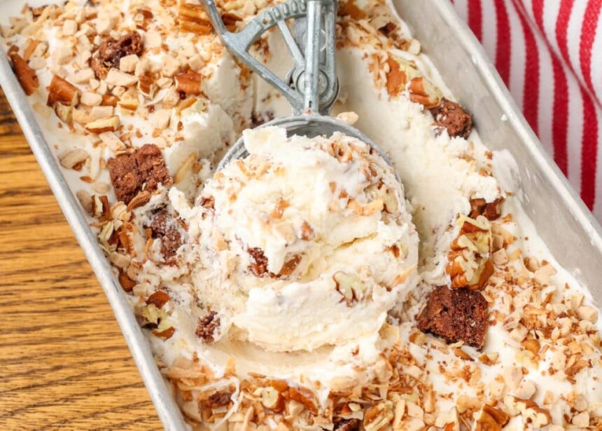 kitchen sink ice cream in a bread pan with an ice cream scoop