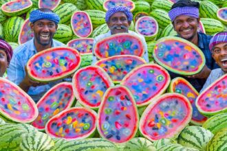 WATERMELON JELLY | Fresh Colorful Fruit Jelly Recipe Making in Village | Agar Agar Jelly Cooking