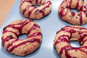 Baked Donuts With Blueberry Jam Glaze [Vegan]