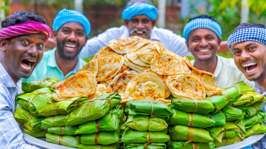 KIZHI PAROTTA | Banana Leaf Parotta Recipe Cooking In Village | Soft Layered Mutton Kizhi Parotta