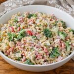 ham pasta salad in a bowl
