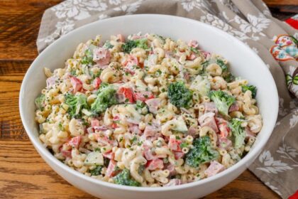 ham pasta salad in a bowl
