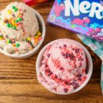 Nerds candy ice cream scooped into bowls