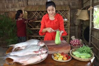 Countryside life TV: We cook fish with free vegetable from vegetable garden -  Yummy fishes cooking