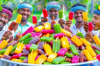 KUCHI ICE | FRUIT POPSICLES | Healthy Homemade Colorful Popsicle Making in Village | Stick Ice Cream
