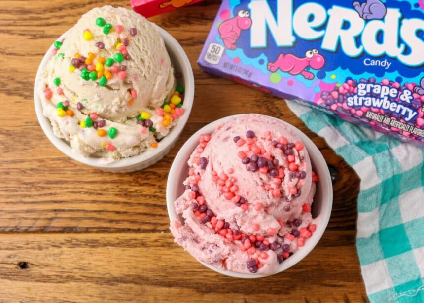 Nerds candy ice cream scooped into bowls
