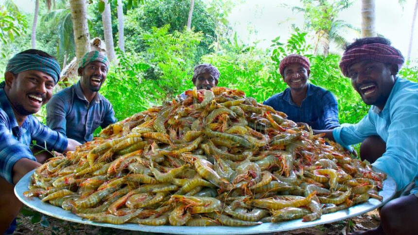 PRAWNS FRY | Crispy Shrimp Fry Recipe Cooking in Village | Tasty Fried Shrimp Seafood Recipe