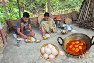 Anda Curry । Traditional Village Style Eggs Masala Recipe Cooking & Eating By Mother and Son