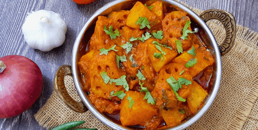 Sindhi Bhae Patata (Lotus Stem and Potato Curry)