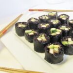 Teriyaki Tofu Roll With Avocado, Cucumber, Potato, and Black Rice