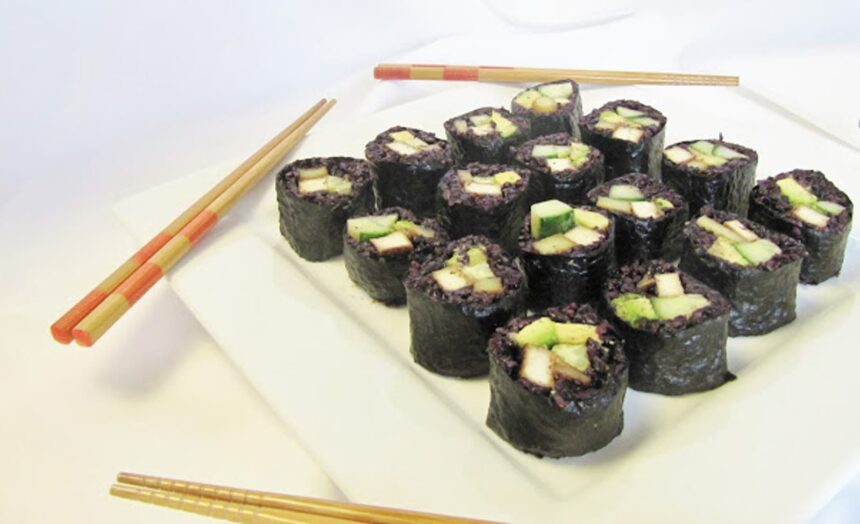Teriyaki Tofu Roll With Avocado, Cucumber, Potato, and Black Rice