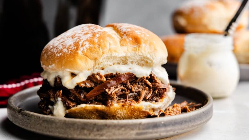Slow Cooker Shredded Beef and Horseradish Sandwiches