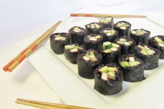 Teriyaki Tofu Roll With Avocado, Cucumber, Potato, and Black Rice