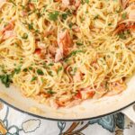 close up photo of pasta in enamel pot