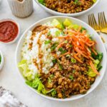 Chicken Lettuce Wrap Bowls with Peanut Sauce