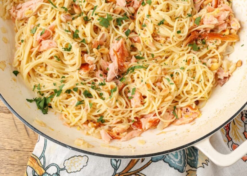 close up photo of pasta in enamel pot