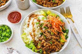 Chicken Lettuce Wrap Bowls with Peanut Sauce