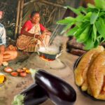 FISH EGG CURRY AND BRINJAL FRY cooking & eating by santali tribe grandmaa