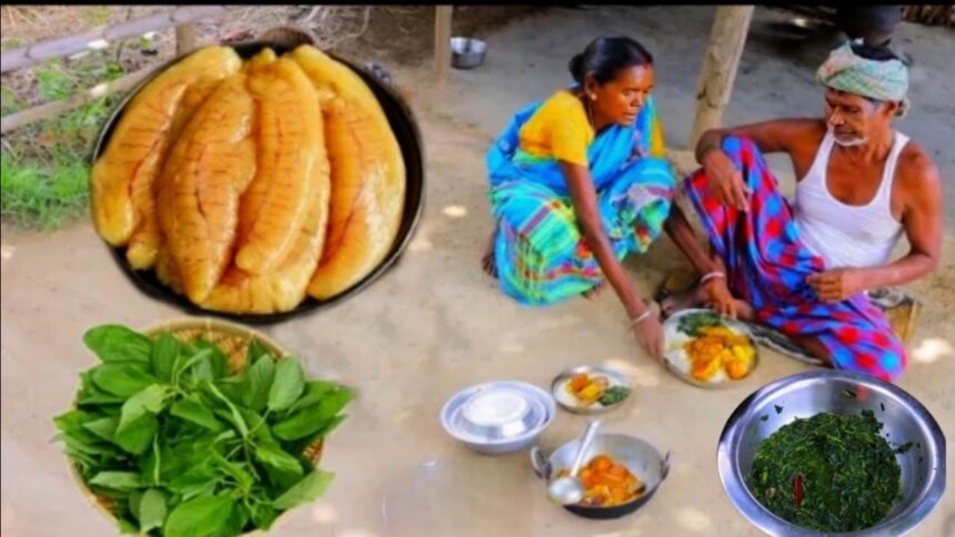 Fish Egg Curry with Potato and jute leaves recipe | fish egg village style by Santali tribe couple