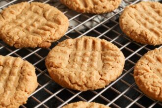 Old fashioned peanut butter cookies on wire rack