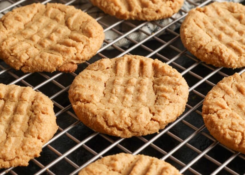 Old fashioned peanut butter cookies on wire rack