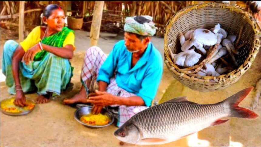 AMERICAN ROHU FISH CURRY & WILD MUSHROOM FRY | Cooking and eating asmr |by Santali couple #rohufish