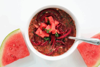 Watermelon Gazpacho With Beet Noodles [Vegan] – One Green Planet
