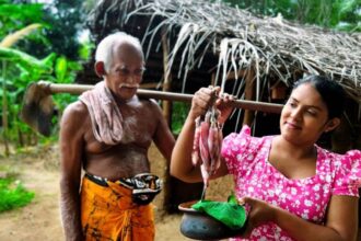 village food! how my father enjoyed eating cuttlefish curry on a rainy day