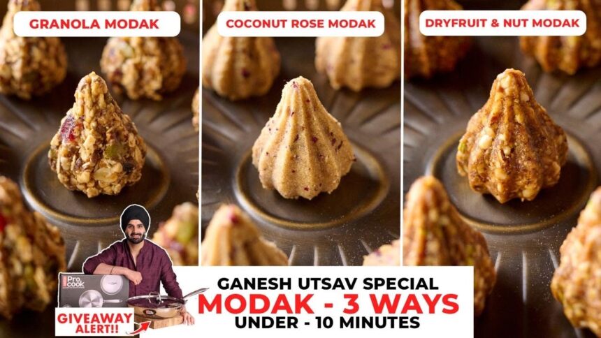 3 INSTANT Modak Recipes Under 10  MINUTES | NO ADDED SUGAR | 3 झटपट और आसान मोदक | Chef Sanjyot Keer