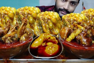 Huge Huge Oily Mutton Fat Curry, 2 Full Bowl Mutton Curry Chicken Curry, Fried Rice, Polao Eating