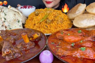 ASMR EATING PURI,MUTTON CURRY,CHICKEN BIRYANI,BUTTER NAAN BUTTER CHICKEN *SPICY FOOD