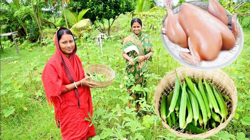 নিজেদের বাগানে সবজি তুলে পোস্ত ভেন্ডি রান্না করলাম সাথে চিকেন কারি রেসিপি আর খাওয়া দাওয়া