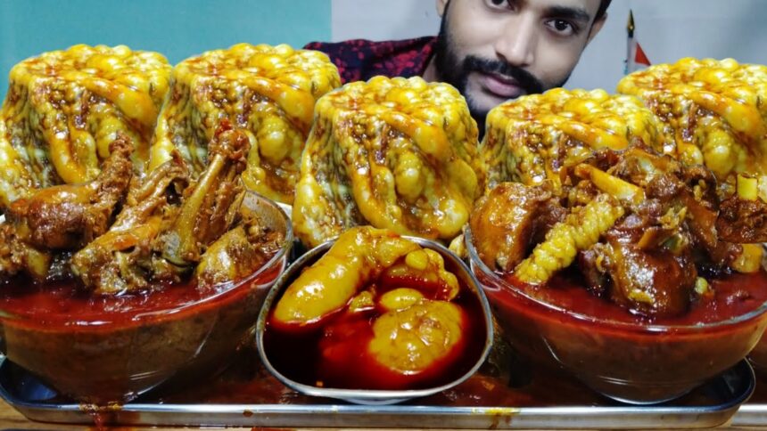 Huge Huge Oily Mutton Fat Curry, 2 Full Bowl Mutton Curry Chicken Curry, Fried Rice, Polao Eating
