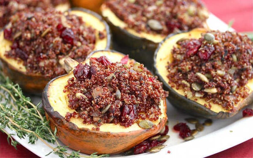 Roasted Acorn Squash Stuffed With Quinoa Mushroom Pilaf [Vegan] – One Green Planet