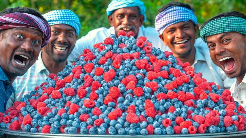 BLUEBERRY & RASPBERRY | Delicious Fruit Rava Kesari Recipe Cooking in American Village | Sooji Sweet