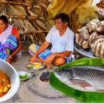 rohu fish curry recipe and taro root | Indian  fish cooking video by santali tribe couple #rohufish