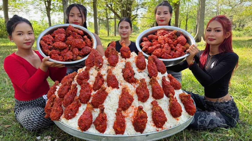 Amazing cooking chicken leg crispy with rice and chili sauce recipe in my countryside