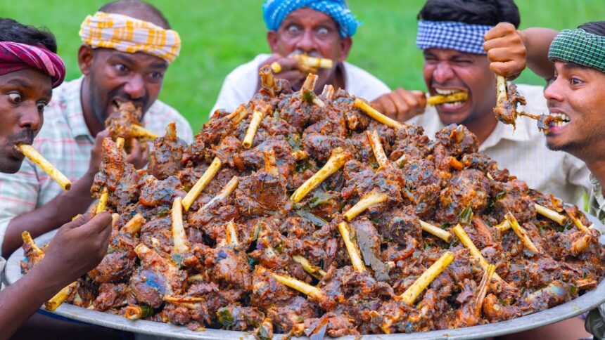 MUTTON NALLI PEPPER FRY | Mutton Bone Marrow Recipe Cooking in Village | Hot Spicy Mutton Recipe