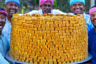 1000 MYSORE PAK | Traditional Mysore Pak Recipe Cooking in Village | Quick & Easy Sweet Recipe