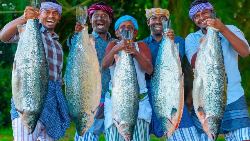 SALMON FISH | American Salmon Grill & Indian Style Fish Gravy Cooking in USA Village | Omega 3 Food