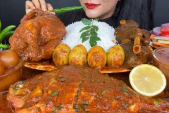 ASMR EATING SPICY MUTTON CURRY,FISH CURRY,CHICKEN CURRY,EGG CURRY,GULAB JAMUN