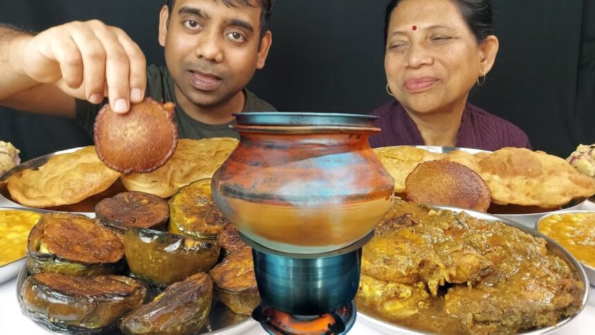 BENGALI PITHA RECIPE , PANTA BHAT WITH FISH MUKBANG EATING SHOW