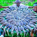 SQUID FISH FRY | Delicious Seafood Recipe Cooking and Eating in Village | Tawa Fried Calamari Recipe