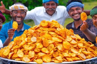SPICY POTATO CHIPS | Accordion Potatoes Recipe Cooking In Village | Home Made Masala Potato Fry