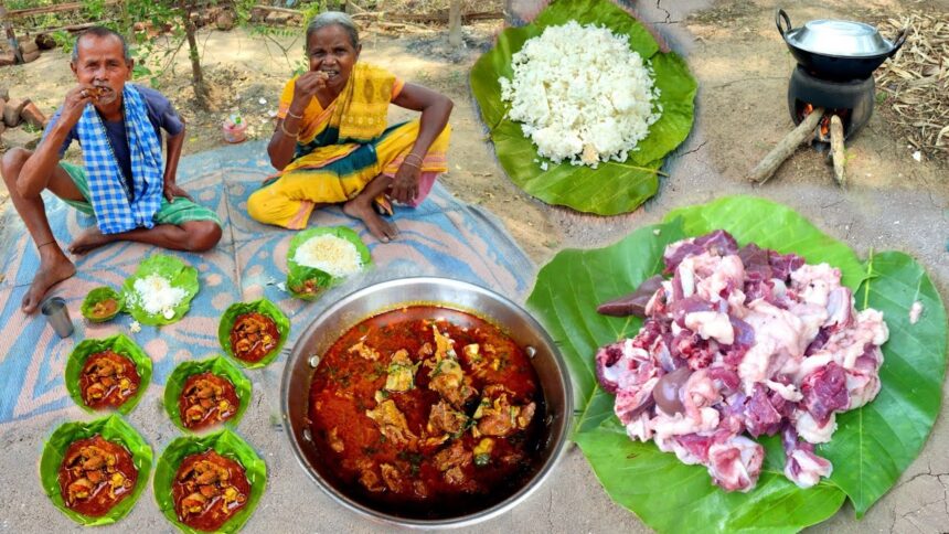 delicious MUTTON CURRY cooking & eating by santali grandmother ||Mutton curry recipe village style
