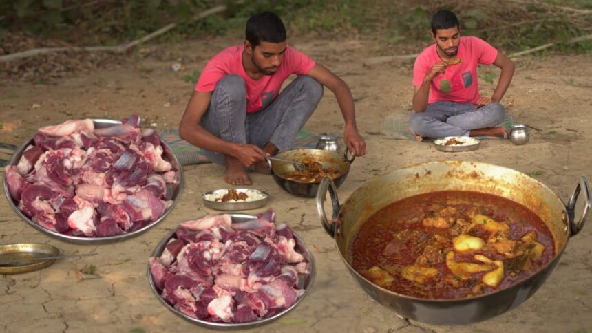 Delicious Mutton Masala Recipe Cooking & Eating in village style | Bihari Mutton Curry Recipe